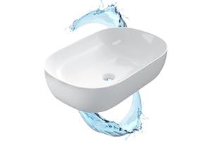 Starbath Plus - Lavabo en céramique blanche - Forme ovale - Dimensions 61 x 40 x 15 cm - Idéal pour les comptoirs de salles de bains et de toilettes