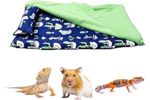 CQJ Bearded Dragon Hammock Sleeping Bag Set- Hanging Pet Bed with Pillow and Blanket Hideout Habitat with Soft Warm for Bearded Dragon Lizard Leopard Gecko and Small Pet Animal（Blue + Green Quilt）