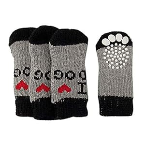 Newin Star 4pcs Anti-Slip Dog Calcetines y Calcetines Cat de Goma con Refuerzo Suave y cálido Pet Paw protección Socks para Porter a la Interior – Adaptado en los pequeños Medio Gros Animales