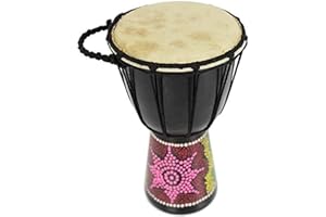 A-Star 5-calowy malowany kolorowy afrykański bęben Djembe-autentyczne ręcznie robione, dostrojone liną, naturalna skóra głowy-25 cm wysokości, 13 cm średnicy