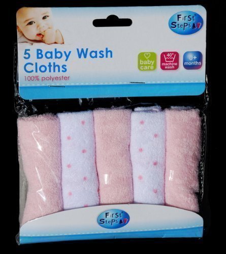 5 baby wash cloths (pink and white)