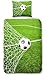Produktbild Aminata Kids - Kinder-Bettwäsche-Set 135-x-200 cm Fussball-Motiv für Echt-e Sport Fan-Artikel Ecke-n Motiv verstärkt WM FIFA 100-% Baumwolle Renforce grün Weiss Teenager-Jugendlich-e