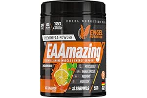 Engel Nutrition EAAmazing EAA Pulver 560g| Hochdosiert mit 19.000mg Aminosäuren | Alle 9 EAAs plus L-Glutamin, L-Arginin, Citrullin uvm.| Für vor oder während dem Training. (Ice Tea Lemon koffeinfrei)