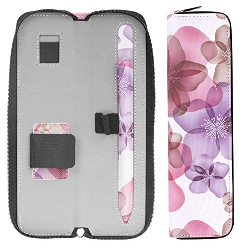 MoKo Hülle für Apple Pencil - Premium PU Leder Bleistift Stift Schleife Sleeve Cover Schreibzeug Schreibgerät Beutel mit abnehmbare Gummiband für Apple iPad Pro Pencil / Pen, Blumen Violett