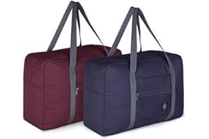 YLINWTECH 2 Piezas Bolsa de Viaje Plegable,Bolsa de Viaje,Bolsas Mano Ligeras E Impermeables,con Correa para el Hombro,para Vacaciones,Compras,Fines de Semana,Excursiones,Gimnasio(Rojo Vino,Azul Oscuro)