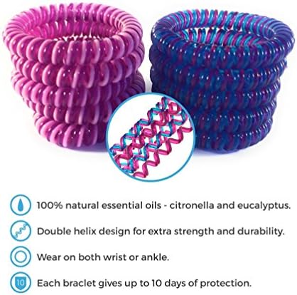 Mosquito Repellent Bracelet. High Quality Double Coloured - All Natural Non Toxic And DEET Free. 200+ Hours Protection Per Bracelet- 10 Pack- Waterproof- One Size Fits All- 2 Colours.