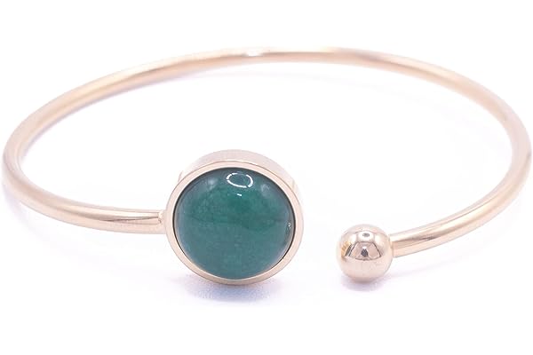 ZARZAMORA -Pulsera de piedra Natural y Acero Inoxidable Flexible y Ajustable- Piedra Gema Curativa Energética - Amuleto de Protección- Regalo Original(Jade verde, Acero inoxidable chapado en oro)