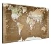 Produktbild LANA KK - Weltkarte Leinwandbild mit Korkrückwand zum pinnen der Reiseziele – „Weltkarte Oldstyle” - deutsch - Kunstdruck-Pinnwand Globus in braun, einteilig & fertig gerahmt in 100x70cm