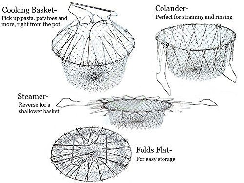 nhsunray New faltbar Edelstahl Dampf Spülen Zugentlastung Fry Kochen Chef Basket Mesh Net Sieb Sieb Küche Werkzeug waschbar Spülmaschinenfest - 5