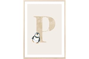 MeinBaby123® Buchstaben Poster DIN A4 Kinderzimmer Mädchen und Junge | Babyzimmer Deko | Bilder Kinderzimmer | Geschenkideen zur Geburt | Anfangsbuchstabe P (süßer Pinguin)