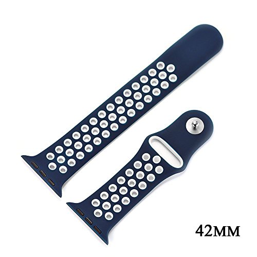 Apple Watch Correa  Sanday Silicona Suave Reemplazo de Banda Sport Band para Apple Watch Series 3 Series 1 Series 2 42MM M L Azul Blanco