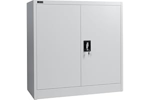 ‎MAKIKA Makika Aktenschrank Mehrzweckschrank Büroschrank abschließbar 40x90x90cm - Lagerschrank Materialschrank Stahlschrank mit 2 Türen - Höhenverstellbarer Einlegeboden Hellgrau