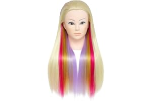 MIAOMANZI Testa per parrucchiere, manichino da allenamento da parrucchiere, manichino con capelli sintetici da 70 cm, testa di manichino con morsetto da tavolo incluso (JMHZ)