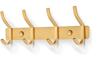 MEIJO Coat Hooks Wall Mounted, Coat Rack Wall Mounted Stainless Steel with 4 Hooks Heavy Duty Coat Hooks for Door, Bedroom, Bathroom, Kitchen(Gold, 4 Hooks)