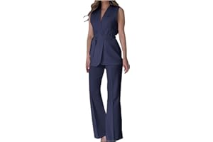 NUSGEAR Traje de 2 Piezas Mujer Moda Blazer sin manga y Pantalones largo verano Otoño Chalecos Slim Fit Elegante Negocios Oficina Fiesta Cena Casual color sólido Traje Chaqueta Basic Conjunto 2025