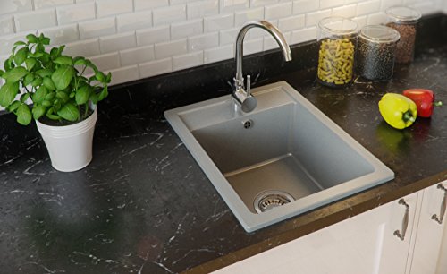 Granitspüle grau, 1-Becken, Siphon, Granitbecken, Küchenspüle, Schrankbreite ab 40 cm - 3