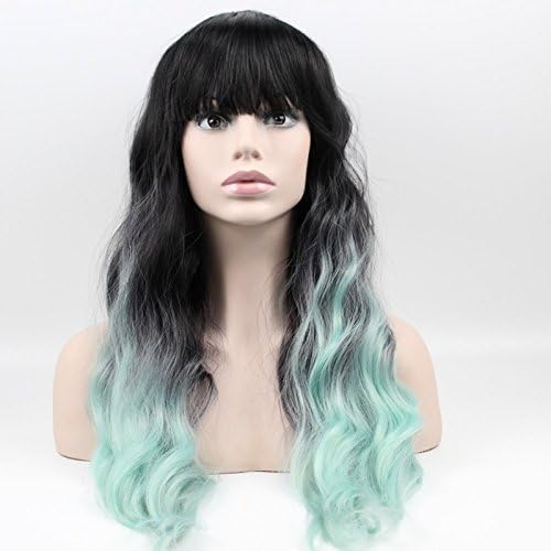 Wiged Black Female Long Hair Wig Gradient Green Corn Hot To Big Wave Fashion Wig Liu Qi Realistic Noodles,Five Pieces Of Wigs And Nursingstealth Performance Party Of Realistic And Natural Fashion