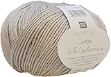 50 g Essentials Cotton Silk Cashmere DK un nuevo diseño de hilo de verano de rico en un de cachemira de algodón de seda mezcla para de punto de alta calidad y piezas de ganchillo. Composición: 75% algodón + 15% seda + 10% Cachemira unidadLongitud: Aproximadamente 130 m/50 g aguja recomendado: 4 hileras malla: 23 A 28 filas = 10 x 10 cm) consumo: Talla 40 Largo armp ullover aprox 550 g, niños de 14 años aprox 550 g, lavar a mano recomendado Fabricante: rico diseño de