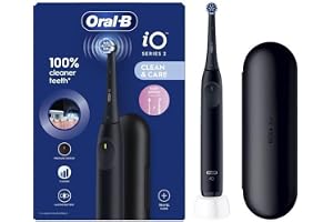 Oral-B Elektrisk tandborste iO 2 med 1 reservborste, svart | 3 borstlägen inklusive mjukhet, tandköttstryckssensor, uppladdningsbart batteri, tyst, med fodral