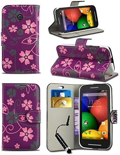London Gadget Store Pattern Modern Print Design Wallet Flip Case Cover with Integrated Stand & Mini Stylus Pen for Vodafone Smart 4 POWER - Dark Purple Floral Design Case