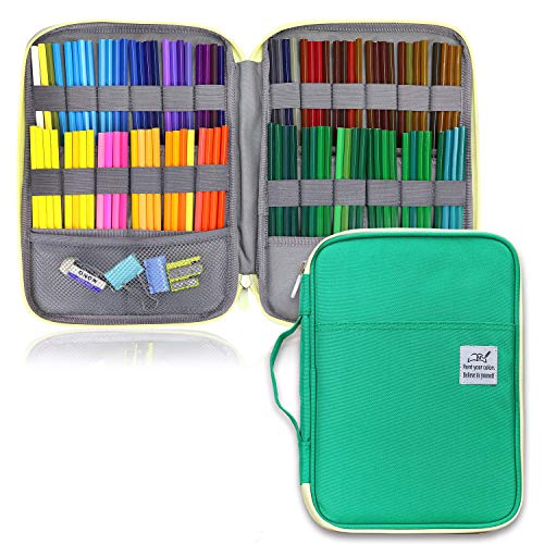 YOUSHARES Trousse Sac à Crayons et Stylos Sangle et Grande Capacité, Pratique et Solide 96 Slots Pencil Case (Vert)