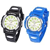 Juboos Kinderuhr Jungen Mädchen Analog Quartz Uhr mit Armbanduhr Gummi Wasserdicht Outdoor Sports Uhren-JU-001 (Schwarz/Blau)