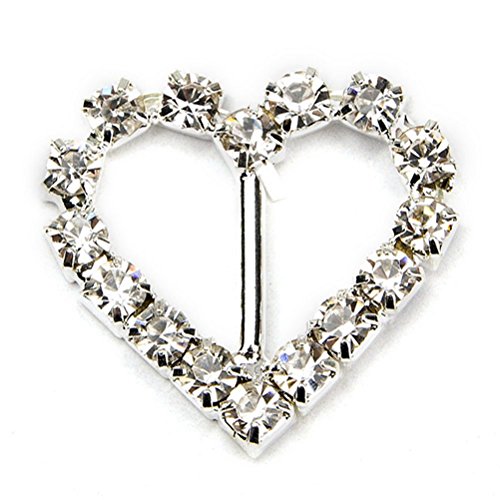 GINXU 50 Stk Herz Geformt Kristall Buckle Slider Schnalle zur Dekoration von Geschenkband mit Strass-Verzierung Silberfarben