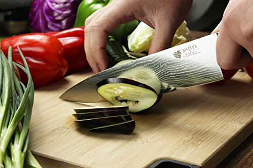 SWITYF VG-10 Hochwertige Japanische Stahl-Kochmesser ist ein Spezialmesser Das 205mm lang und mit hohen Kohlenstoffgehalt ist Das Micarta Handgriff wurde mit Verbundwerkstoff ergonimisch entwickelt Das Damaskus-Muster ist Wunderschön DDCK-TK - 5