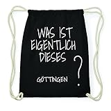 JOllify GÖTTINGEN Hipster Turnbeutel Tasche Rucksack aus Baumwolle - Farbe: schwarz - Design: was ist eigentlich - Farbe: schwarz