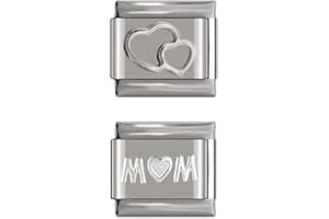 2 Italian Charm Links| 1pc Silver Double Heart Charms | 1pc Mum with Love Charm | UK stock