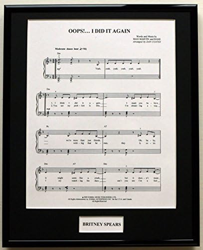 BRITNEY SPEARS/FRAMED SONGSHEET/OOPS...I DID IT AGAIN (Can be personalised)