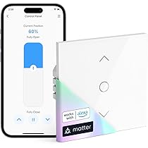 meross Matte rolluikschakelaar smart (nulleider vereist), gordijnschakelaar compatibel met HomeKit, Alexa en Google Home, percentagebediening, spraakbesturing en afstandsbediening