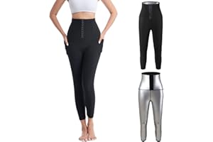 XIYAO Pantalon de Sudation Femme avec Poche Taille Haute Short Sudation Sport Pantalon Sauna Amincissante Legging Anti Cellulite Minceur pour Jogging Fitness Yoga Gym pour Perdre du Poids