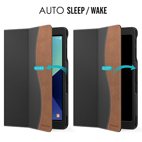 MoKo Samsung Galaxy Tab S3 9.7 Hülle – PU Leder Ständer Schutzhülle Smart Case Cover mit Stift-Schleife / Standfunktion und Auto Sleep / Wake Up Funktion für Samsung Galaxy Tab S3 9.7 Zoll (2017) SM-T820 / T825 Tablet, Schwarz/Braun - 5