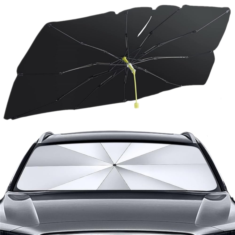 CompraFun Zonnescherm voor auto, voorruit, 140 x 75 cm, opvouwbaar, uv-bescherming, voor de meeste auto's, SUV's, vrachtwagens