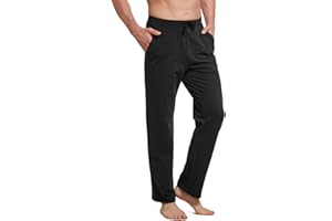 baleaf Pantalon de survêtement décontracté en Coton pour Homme, Pantalon de Yoga, Pantalon de survêtement à Jambe Droite avec Poches