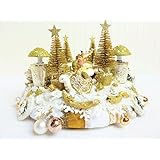 Adventskranz CHRISTMACE RACE Weiss Gold Tischdeko Zwerge Glitzer Verspielt Prunk Shabby Fliegenpilze