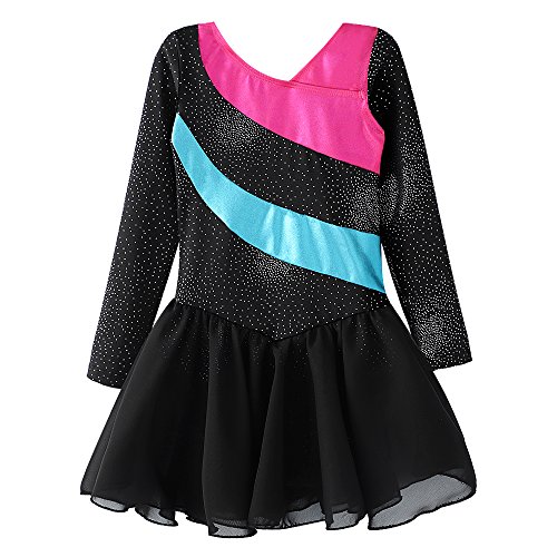 DAXIANG Justaucorps de Danse Gym Ballet Tutu Danse Classique Fille à Manches Longues et sans Manches (Manches Longues Noir, 120(4-5 Ans0)