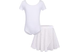 Bricnat Mädchen Ballettkleidung Ballettkleid Kinder Balletttrikot Kurzarm Langarm Tanzbody Tanzkleid aus Baumwolle mit Chiffon Rock Tütü 2-10Jahre