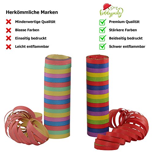 KIDDYPARTY Luftschlangen, 10er Pack PREMIUM Qualität Papierschlangen, 5 Stück Gold/weiß metallic, 5 bunte & schwer entflammbar. Für Deko, Geburtstage, Parties, Karneval, Hochzeiten und Silvester. - 3