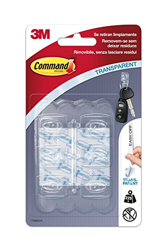 Command 17006CLR Pack de 6 ganchos con tiras, transparente, Mini, Set de 6 Piezas