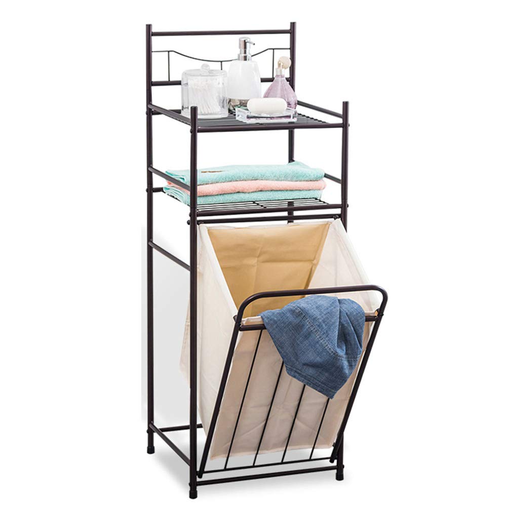 YLOVOW Bathroom Tower 2Tier Storage Shelves Laundry Hamper Features