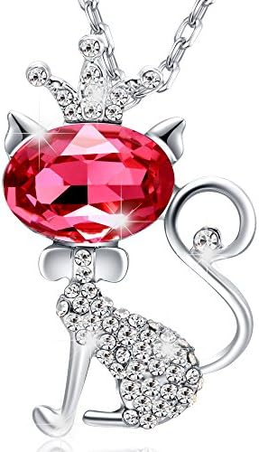 MARENJA-Mother's Day Gift Women's Fashion Necklace-Cat Pendant with Chain-White Gold Plated Crystal Jewellery