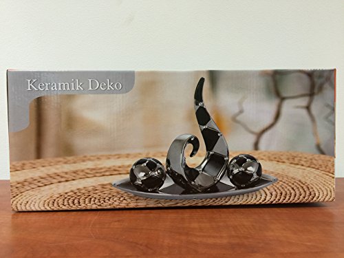 Modernes Schönes Deko Set 4-Teilig mit Strass Steine Dekoration auf Ovaler Schale in schwarz/chrom (W8811b) - 2