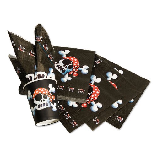 Jolly Roger Piratenset + Partynelly® Bonus, für 8 Kinder, schwarzer Pirat, Teller, Servietten, Becher - 3