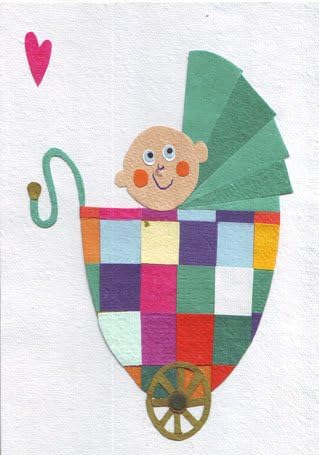 New Baby Congratulations Card, Patchwork Pram Design, Fair Trade, Made with Recycled Handmade Paper, Helping Improve Young People's Lives in Africa