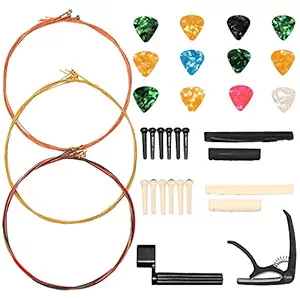 Mustang Guitar Accessories Kit,Guitar Repair Kit,48pcs Guitar Accessories Kit Includes Guitar Acoustic Strings Picks Capo Bridge Pins String Winder for Acoustic Guitar Players Beginners