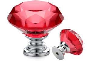 Ravinte 5 Stück Kristall Schublade knöpfe und griffe, Rot Diamant Form Knöpfe für Kommode Schubladen Küche Schrank Schublade zieht Griffe - 30mm Knöpfe mit Silber Basis