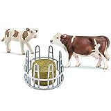 Schleich Heuraufe mit Heu-Rundballen Fleckvieh Kuh und Kalb...