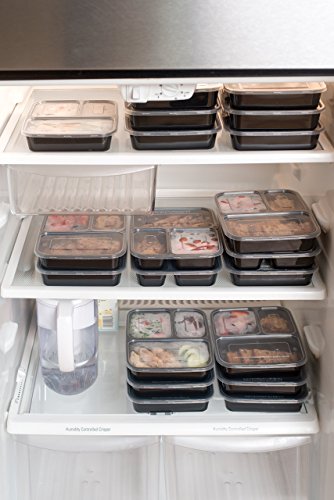 [10] Essensbehälter, 3 Fächer, stapelbar, für Essen, mit Deckeln, mikrowellengeeignet, spülmaschinenfest und wiederverwendbar. Mit Unterteilungen; von California Home Goods - 8